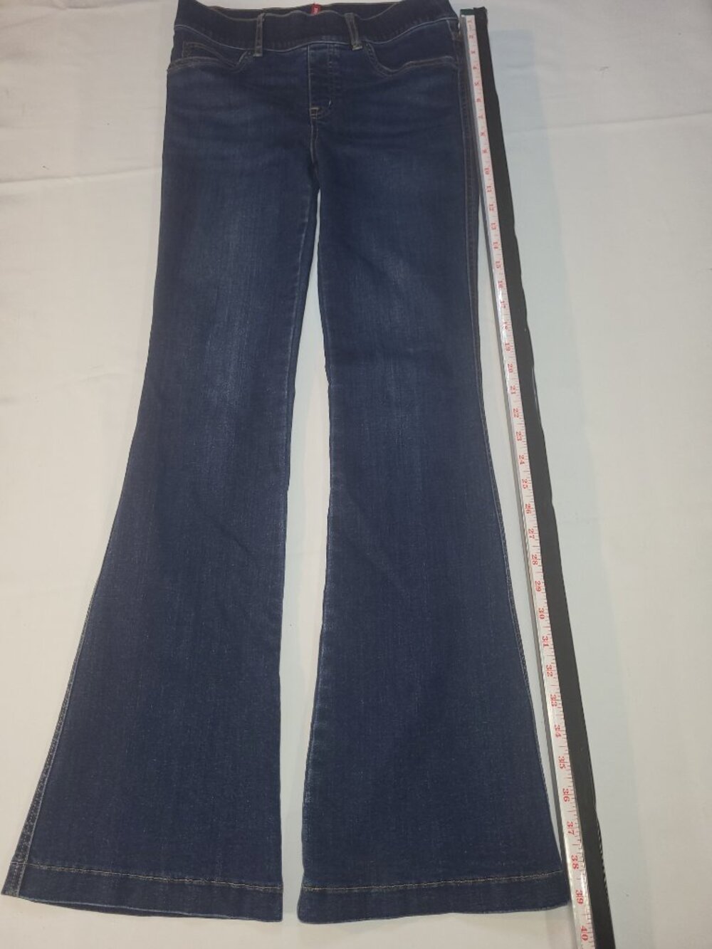 SPANX Flare Jeans Women Small Dark Blue Pull On Stretch Denim Shaping - Picture 2 of 8